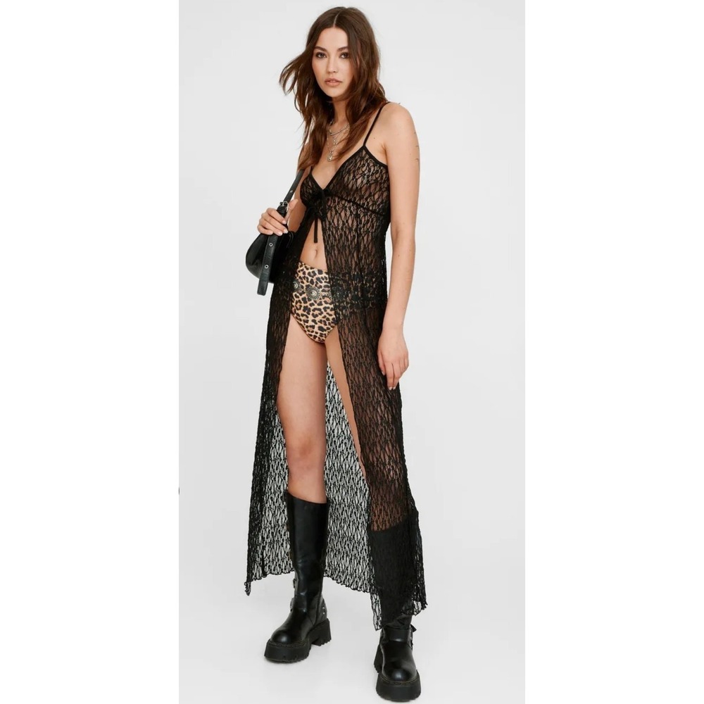 New $78 Nasty Gal Maxi Lace Cami Black Top S Festival Sheer Dress Party NWT